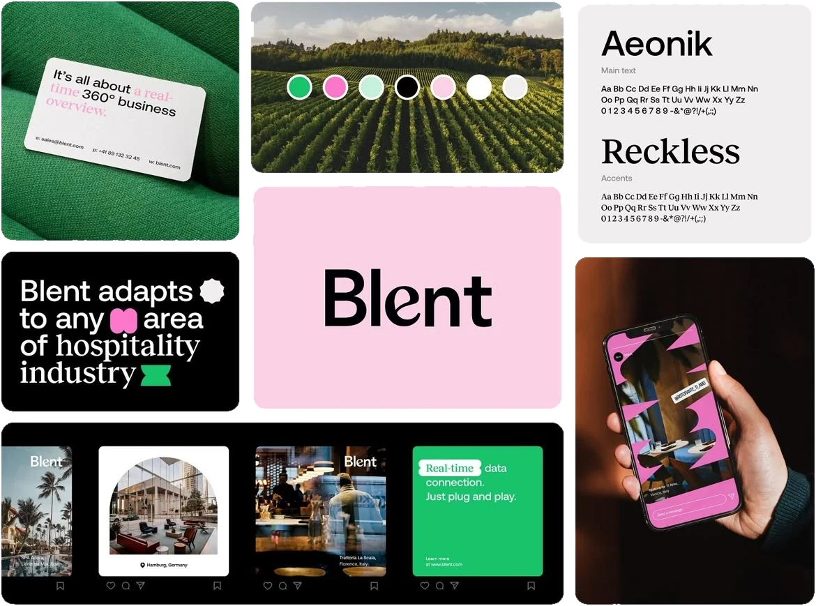Brand identity board with logo, colour palette and typography
