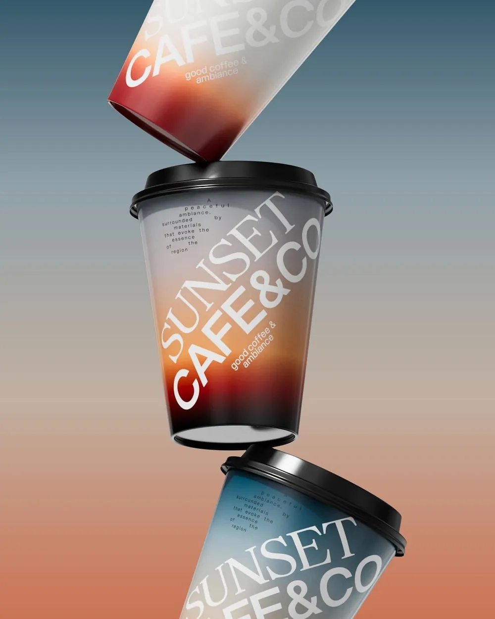 Sunset Cafe & Co coffee cups packaging